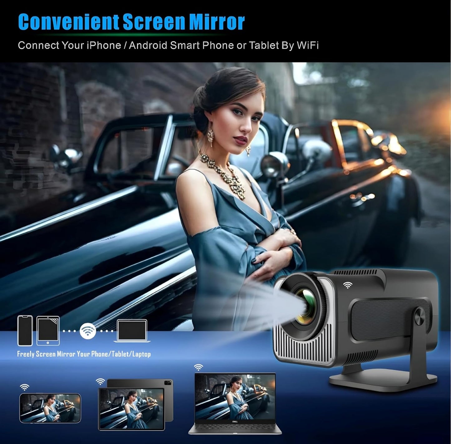 Omexcart 4K Dual-Band WIFI6 5G Wireless 5.0 Bluetooth Android 13, 360ANSI, (4000 lm / 2 Speaker/Wireless/Remote Controller) Portable Projector