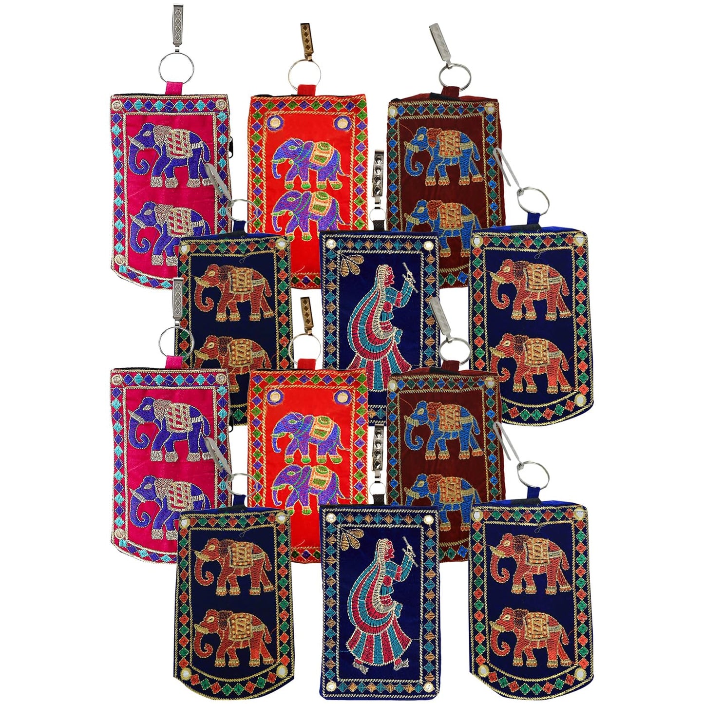 Kuber Industries Mobile Cover | Mobile Cover with Saree Hook | Mobile Bag Pouch for Woman | Wedding Mobile Cover | Embroided Velvet Mobile Cover | Pack of 2 | Assorted