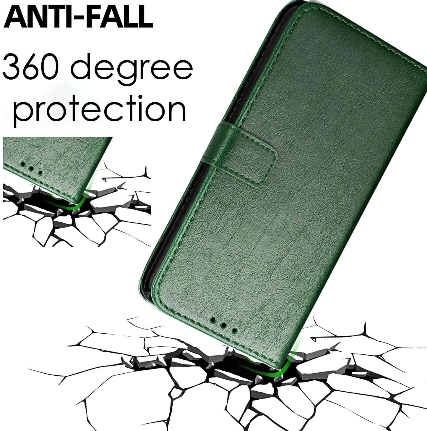 SHINESTAR Redmi A3 (2024) / Redmi A3x / Poco C61 Flip Back Cover | PU Leather Flip Cover Wallet Case with TPU Silicone Case Back Cover for Redmi A3 (2024) / Redmi A3x / Poco C61 - Unique Green